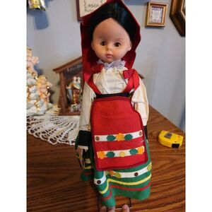 Vintage 1950's Native American Girl‎ Doll Vinyl 14" Tall Handmade With Stand